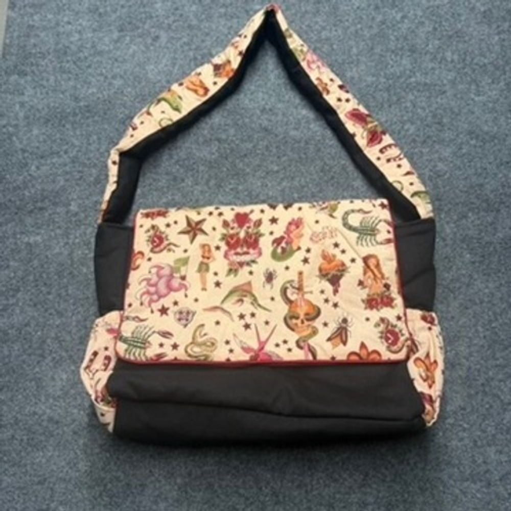 Tattoo Flash Print Messenger Bag Diaper Bag Rockabilly Sailor Jerry Style Black